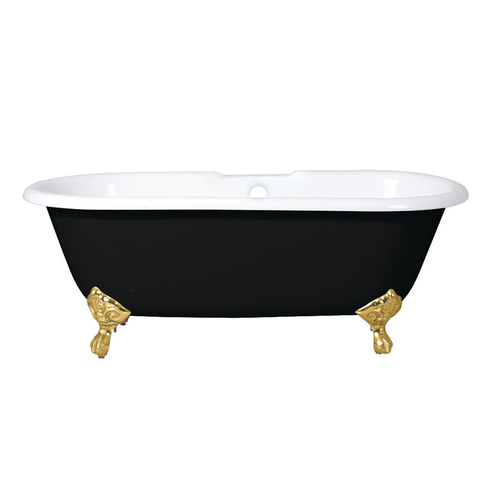 Aqua Eden VBT7D663013NB7 66" Cast Iron Oval Double Ended Clawfoot Tub (7" Faucet Drillings), Black/White/Brushed Brass