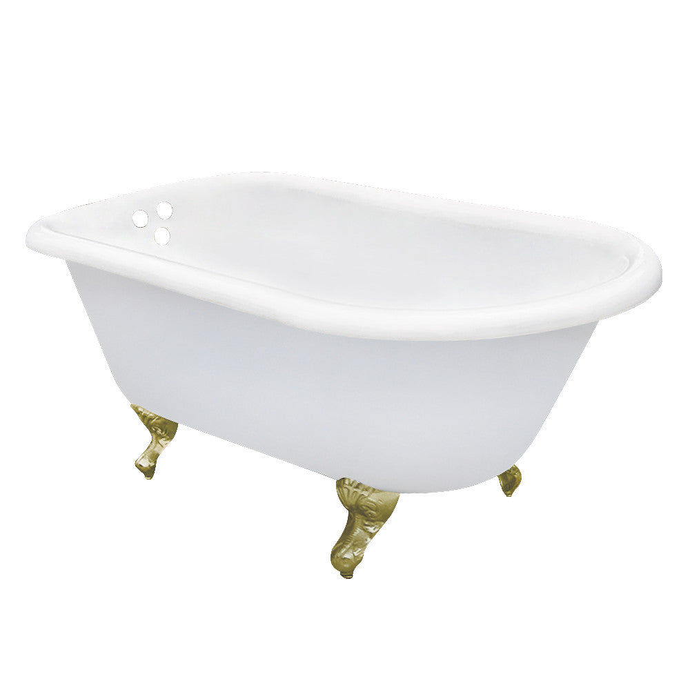 Aqua Eden VCT3D603019NT7 60" Cast Iron Oval Rectangular Roll Top Clawfoot Tub (3-3/8" Wall Drillings), White/Brushed Brass