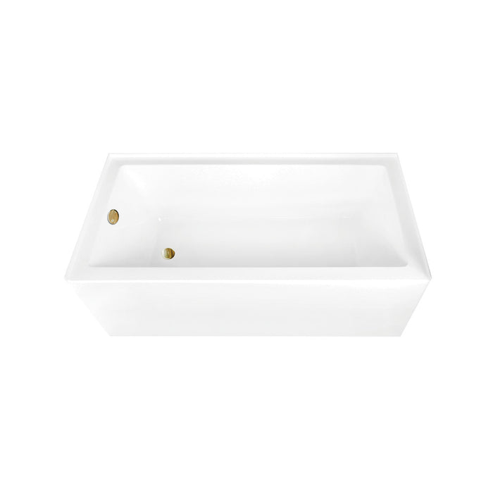 Aqua Eden CVTAP663222L7 66" Acrylic Rectangular 3-Wall Alcove Tub Combo with Waste and Overflow Drain (Left Hand Drain), Glossy White/Brushed Brass