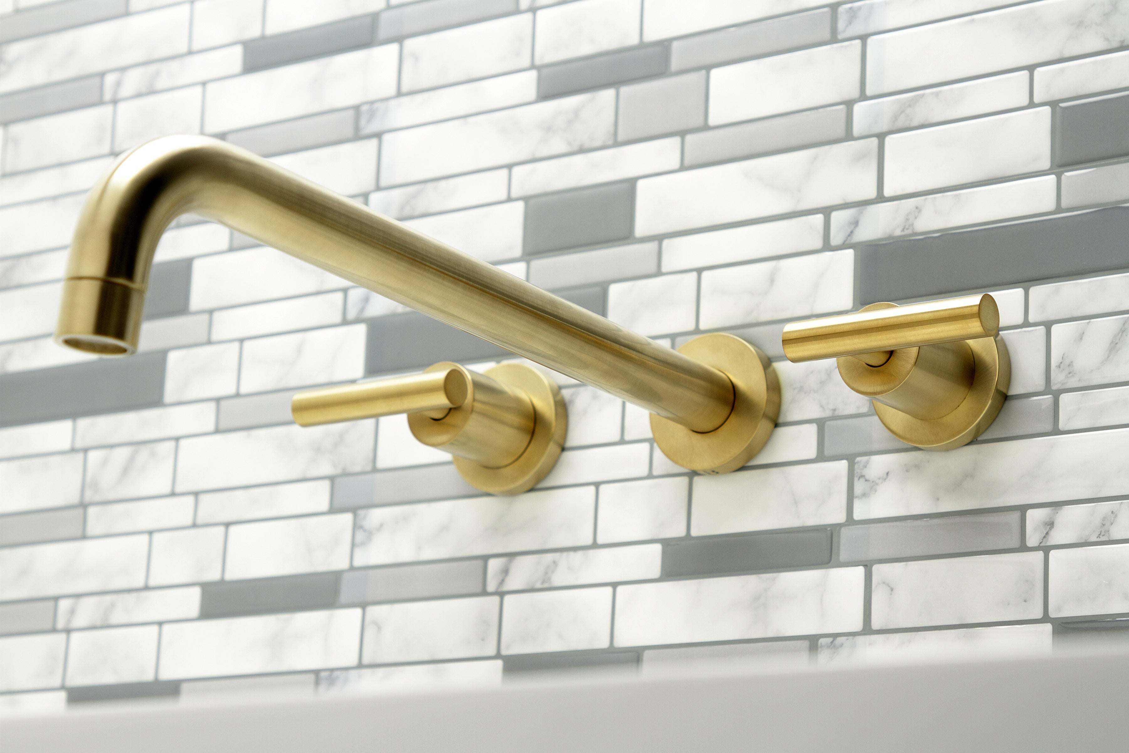 Kingston Brass KS8047CML Manhattan Two-Handle Wall Mount Roman Tub Faucet, Brushed Brass