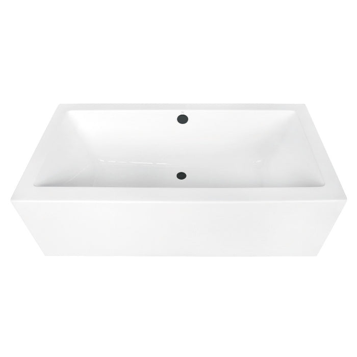 Kingston Brass VTDE673321M0 67" Acrylic Rectangular Double Ended Freestanding Tub with Overflow/Drain Assembly, Glossy White/Matte Black