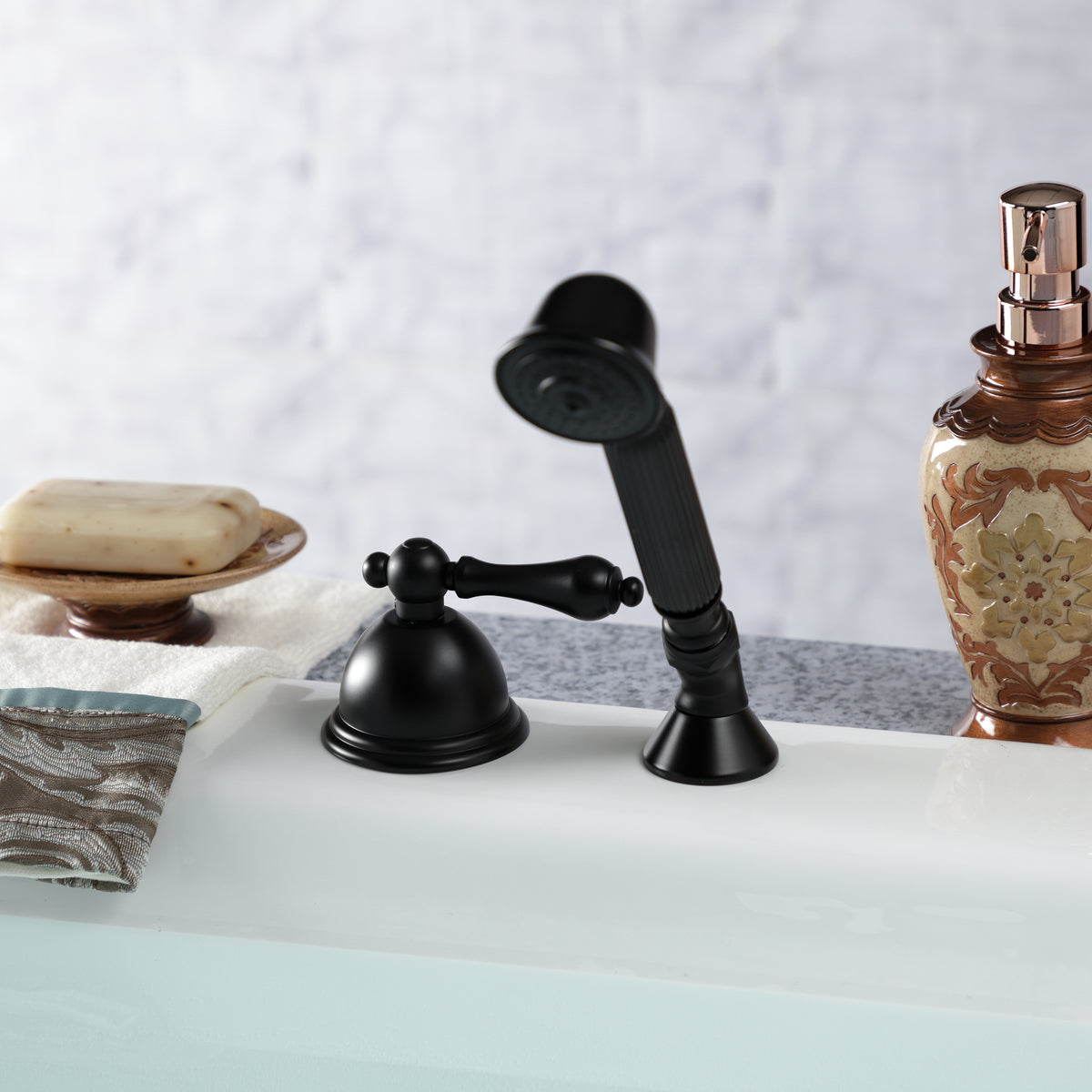 Kingston Brass KSK3350ALTR Deck Mount Hand Shower with Diverter for Roman Tub Faucet, Matte Black