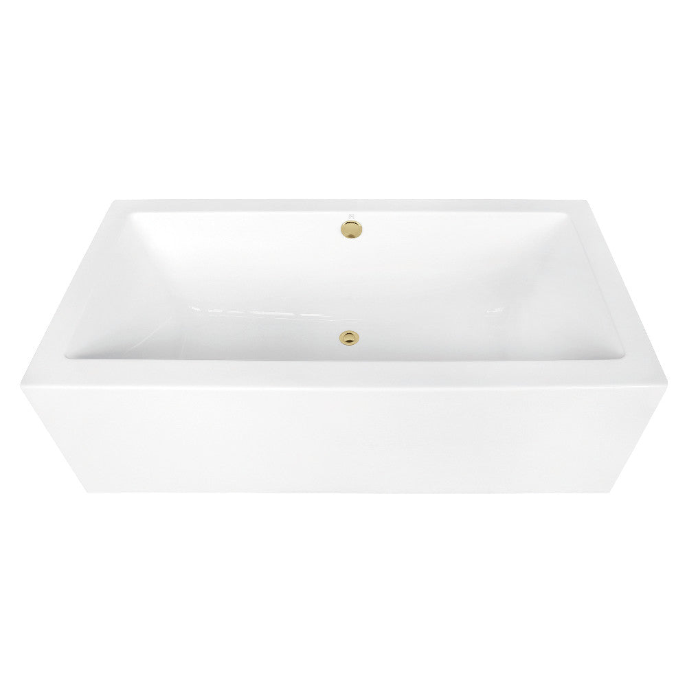 Kingston Brass VTDE673321M2 67" Acrylic Rectangular Double Ended Freestanding Tub with Overflow/Drain Assembly, Glossy White/Polished Brass
