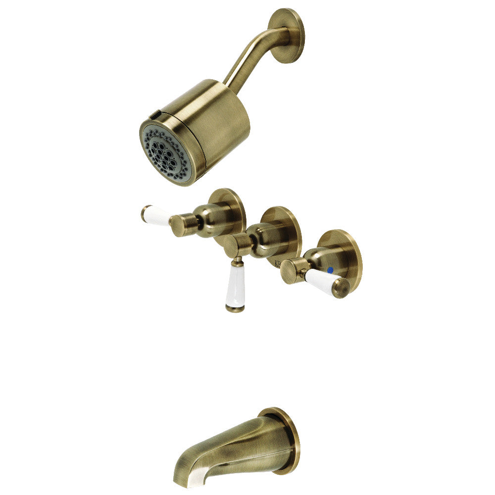 Kingston Brass KBX8133DPL Paris Triple-Handle Tub and Shower Faucet, Antique Brass
