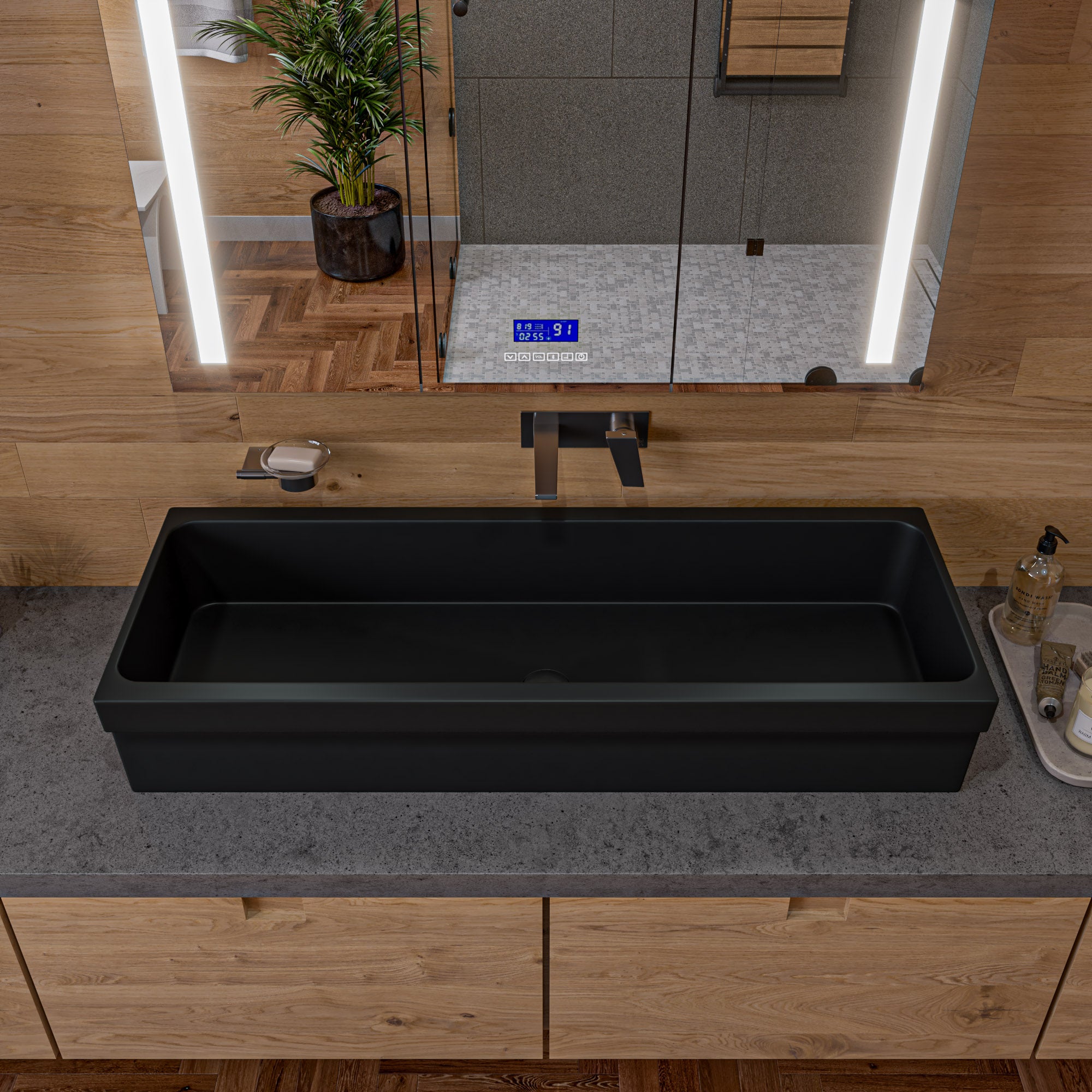 ALFI AB48TRBM 48" Black Matte Above Mount Fireclay Bathroom Trough Sink