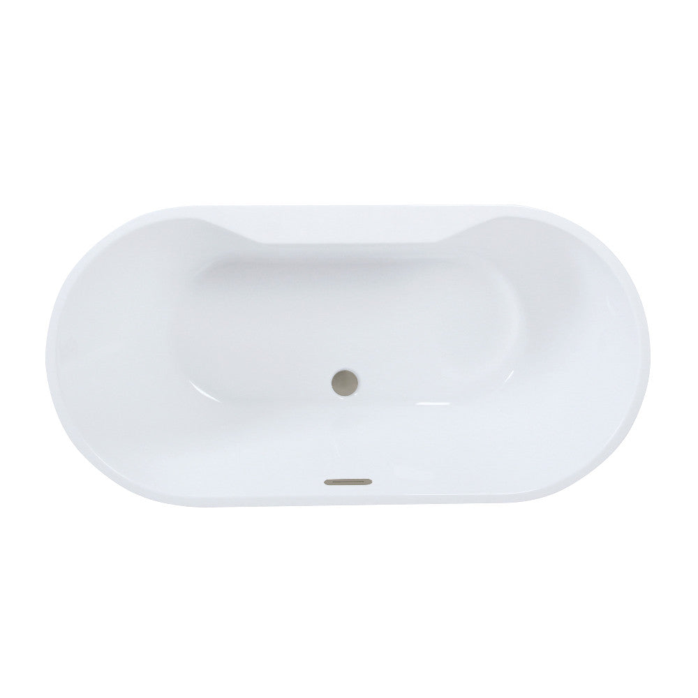 Kingston Brass VTDE593023C428 59" Acrylic Oval Double Ended Freestanding Tub with Drain, Glossy White/Brushed Nickel