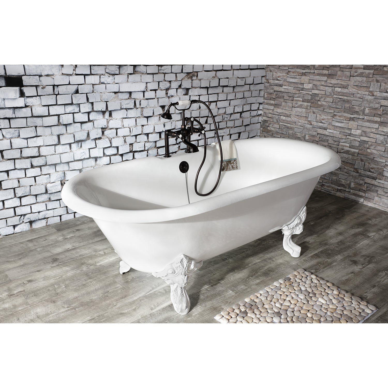 Aqua Eden VCT7DE7232NLW 72" Cast Iron Oval Double Ended Clawfoot Tub (7" Faucet Drillings), White