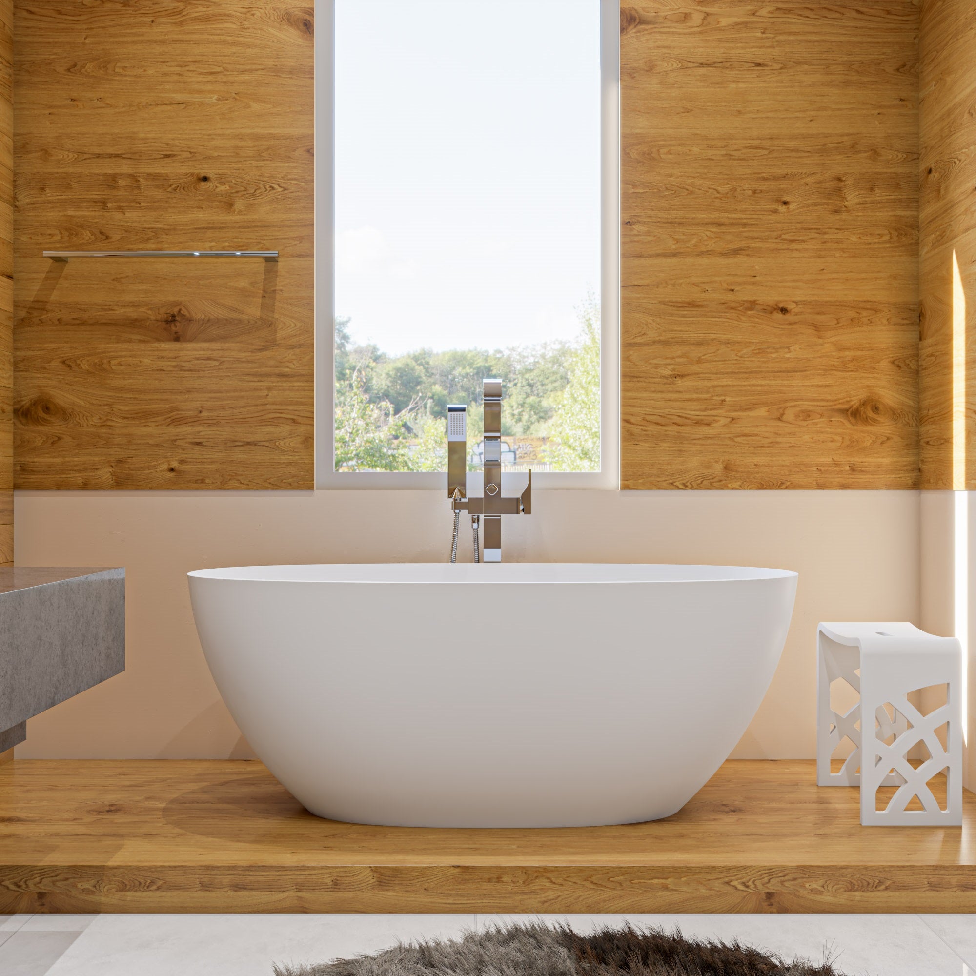 ALFI AB2180-PC Polished Chrome Single Lever Floor Mounted Tub Filler Mixer w Hand Held Shower Head