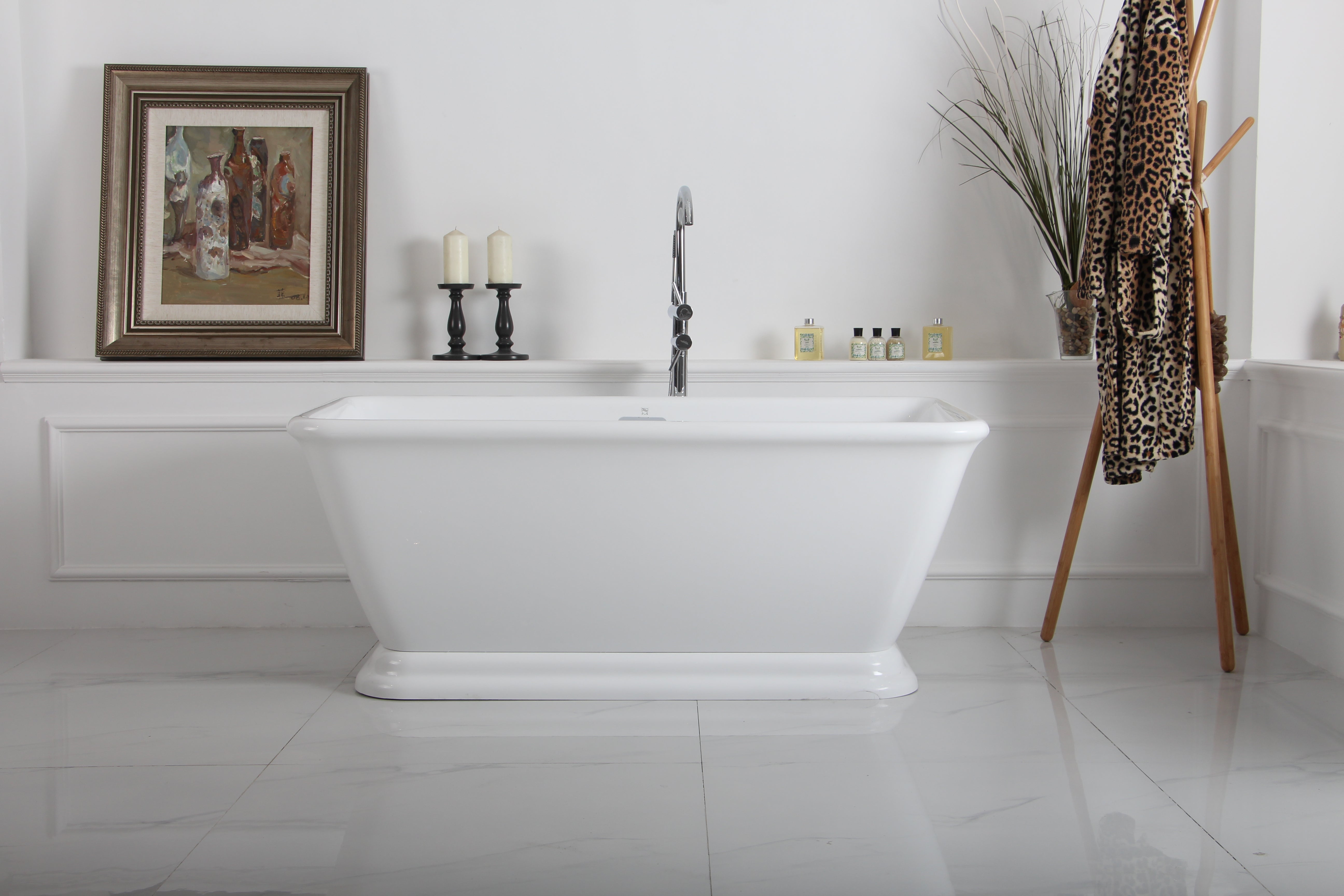 Aqua Eden VTSQ713224 71" Acrylic Oval Rectangular Double Ended Pedestal Tub with Drain (No Faucet Drillings), Glossy White