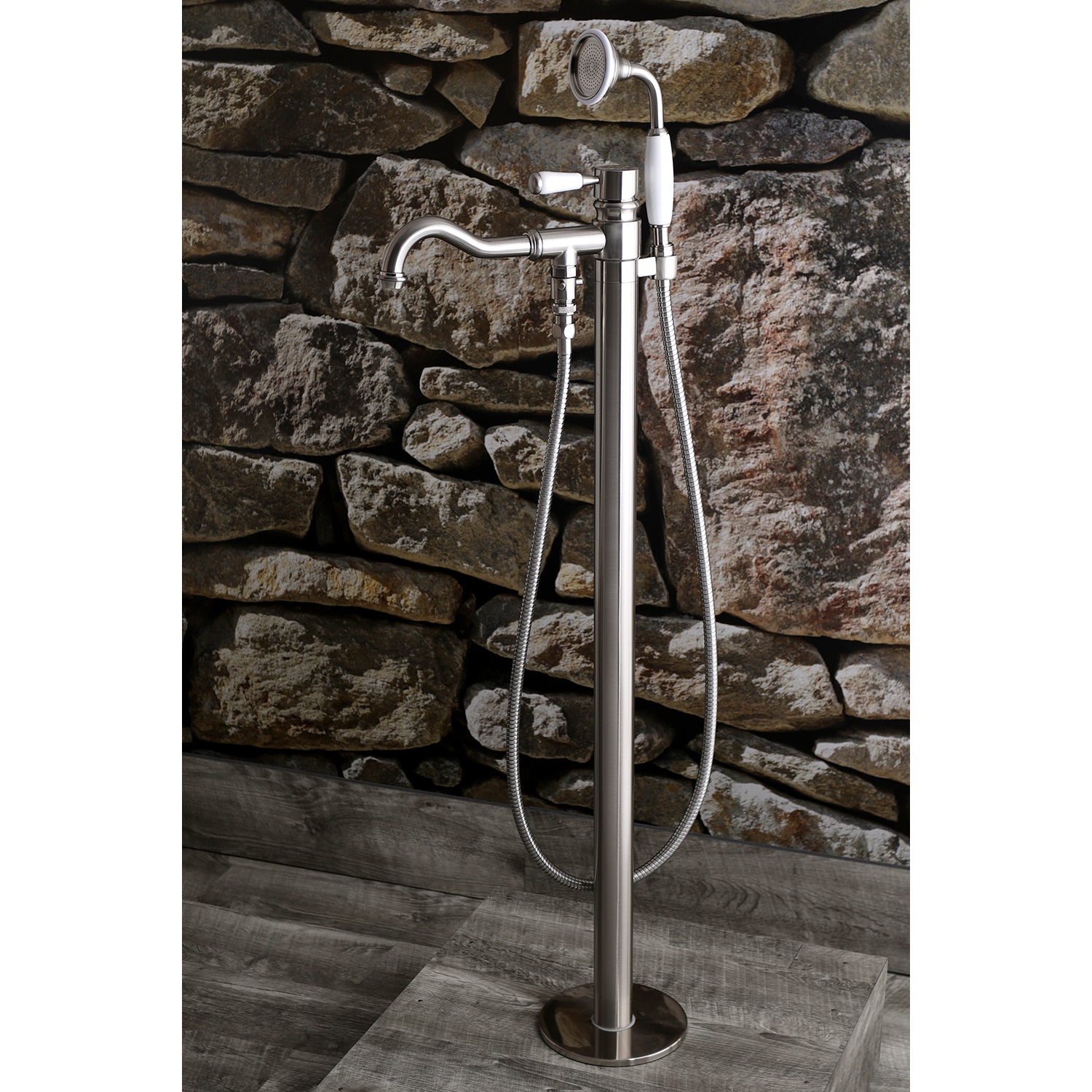Kingston Brass KS7138DPL Paris Freestanding Tub Faucet with Hand Shower, Brushed Nickel