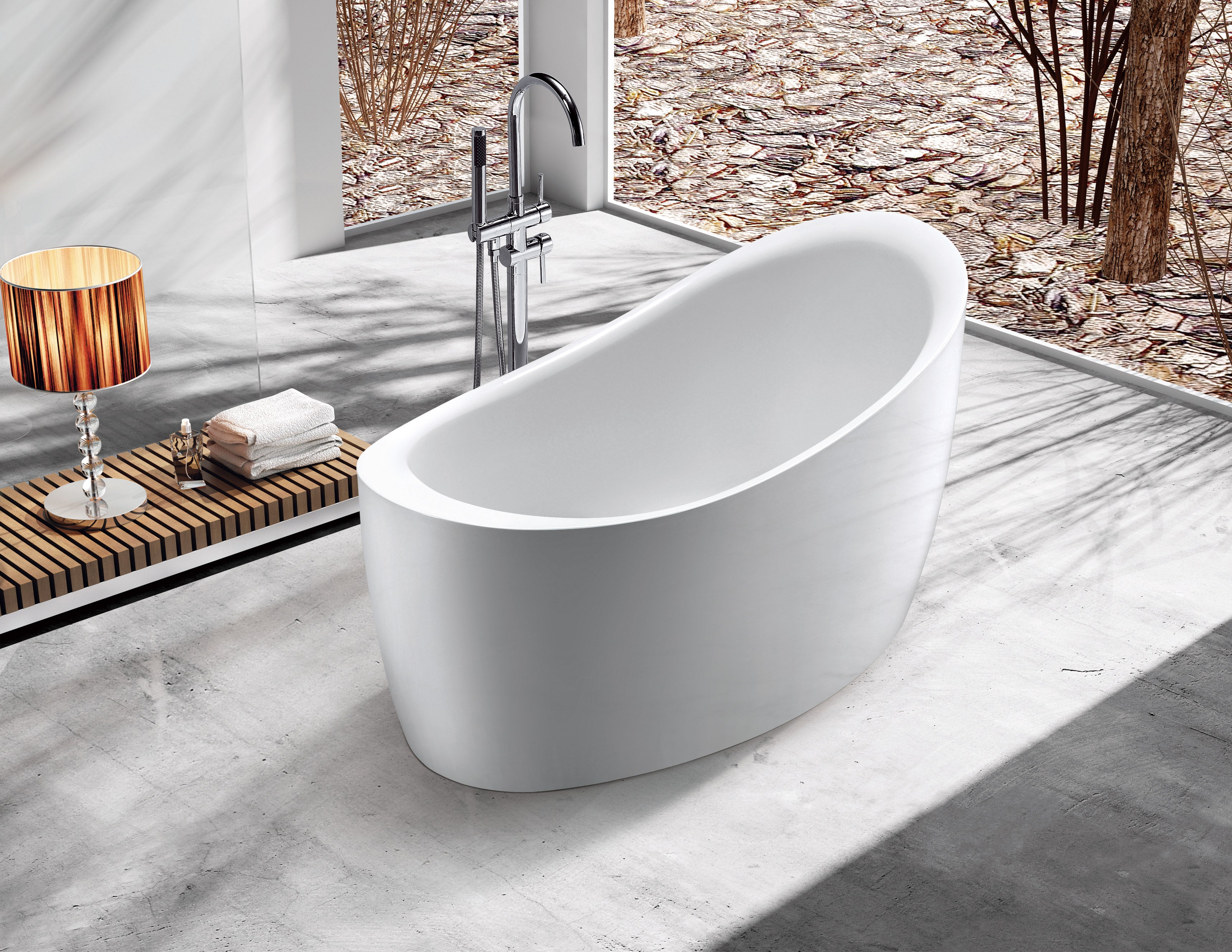 Kingston Brass VTOV512730S 52" Acrylic Oval Single Slipper Freestanding Tub with Drain and Integrated Seat, Glossy White