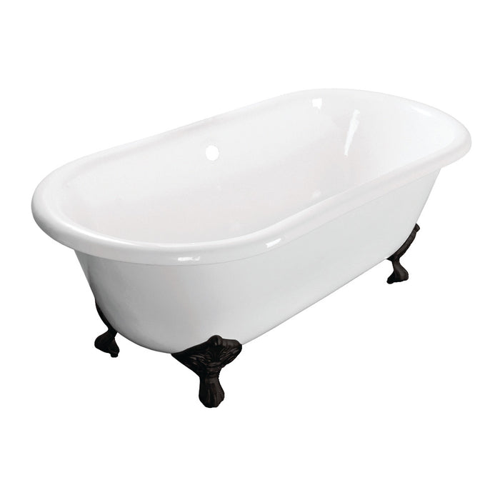 Aqua Eden VCTND663013NB0 66" Cast Iron Oval Double Ended Clawfoot Tub (No Faucet Drillings), White/Matte Black