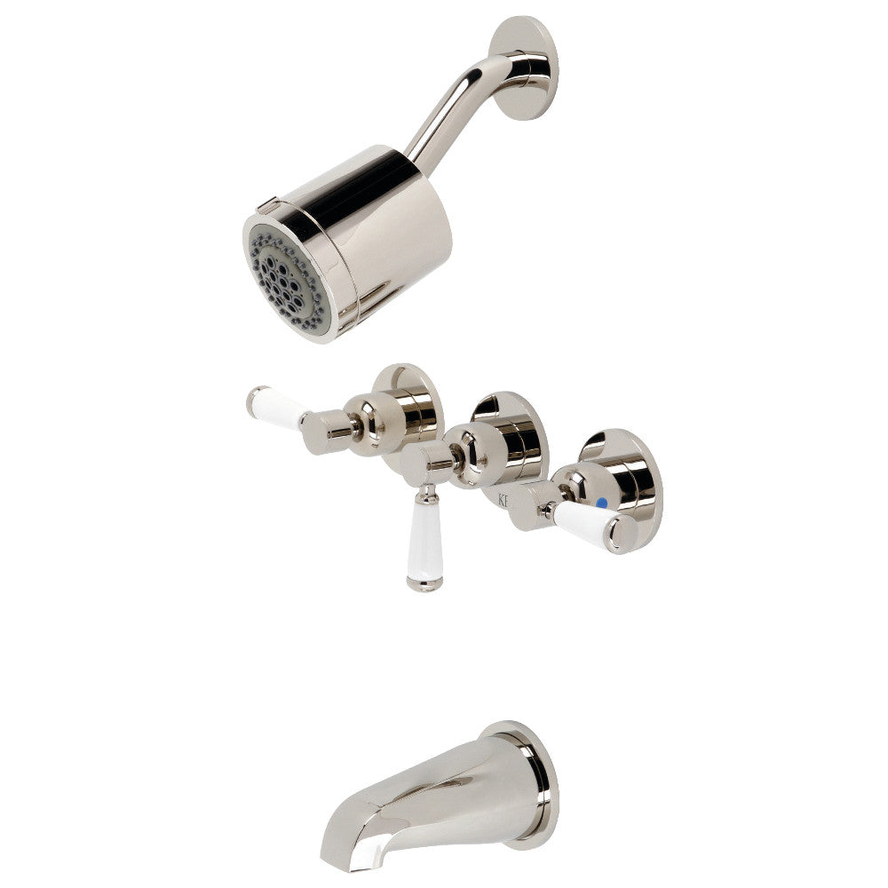 Kingston Brass KBX8136DPL Paris Triple-Handle Tub and Shower Faucet, Polished Nickel