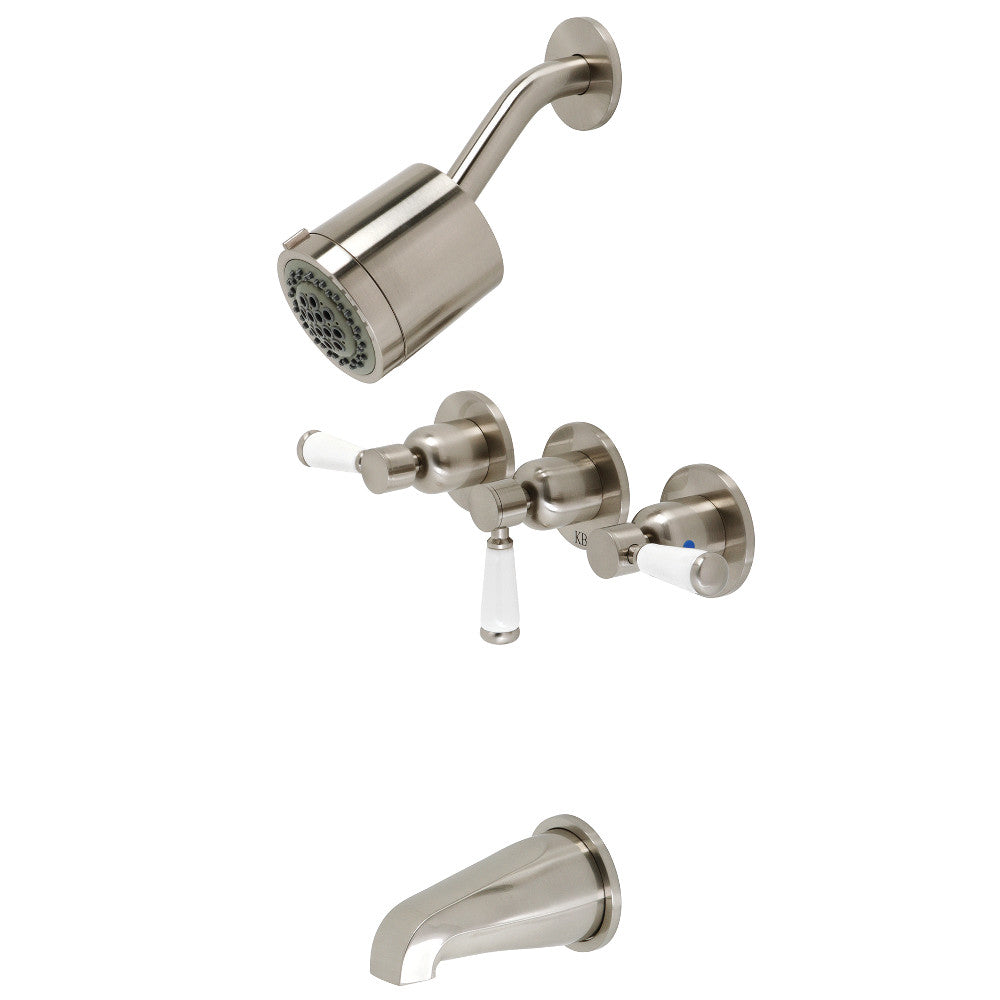 Kingston Brass KBX8138DPL Paris Triple-Handle Tub and Shower Faucet, Brushed Nickel