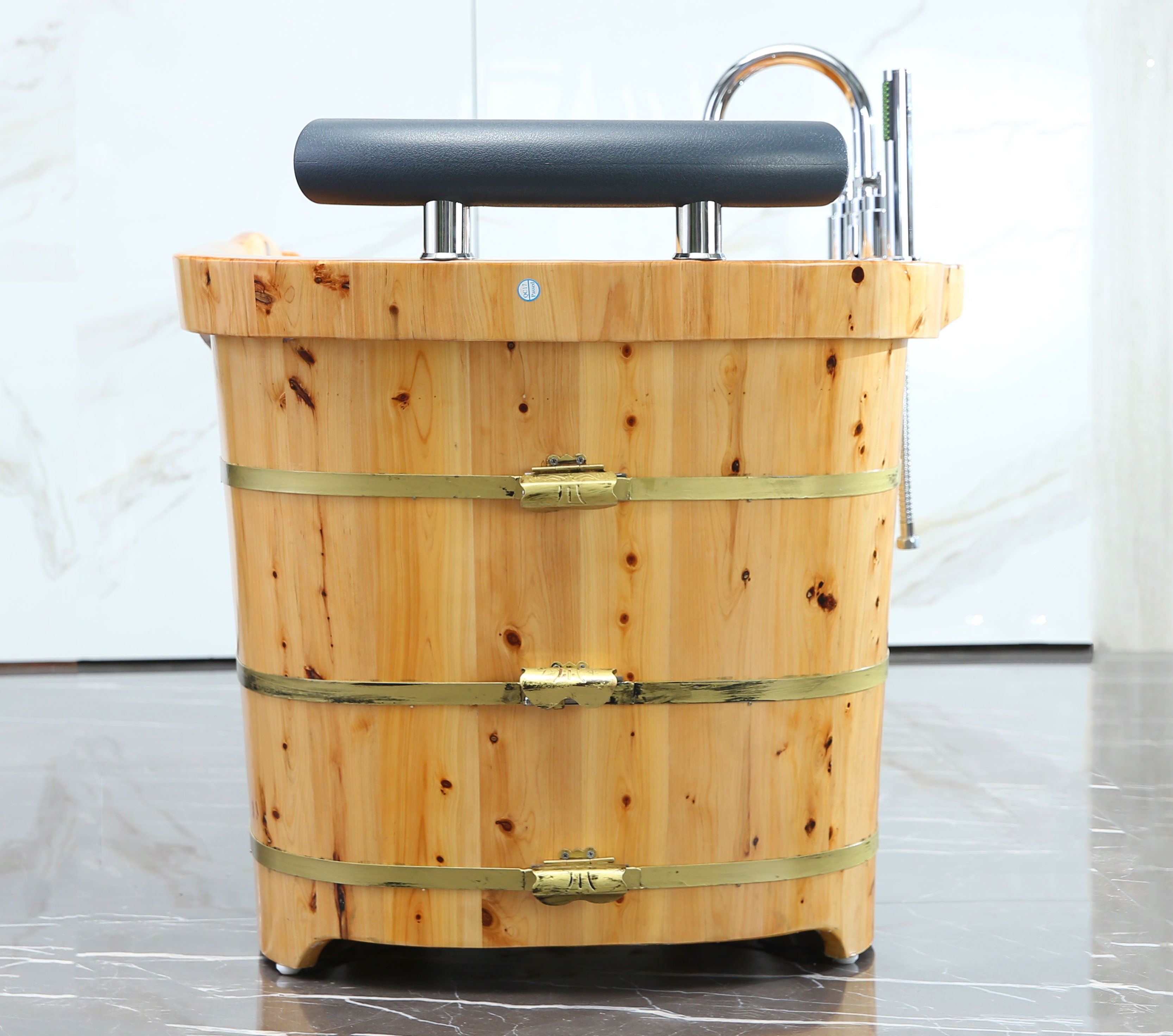 ALFI AB1136 61" Free Standing Cedar Wooden Bathtub with Chrome Tub Filler