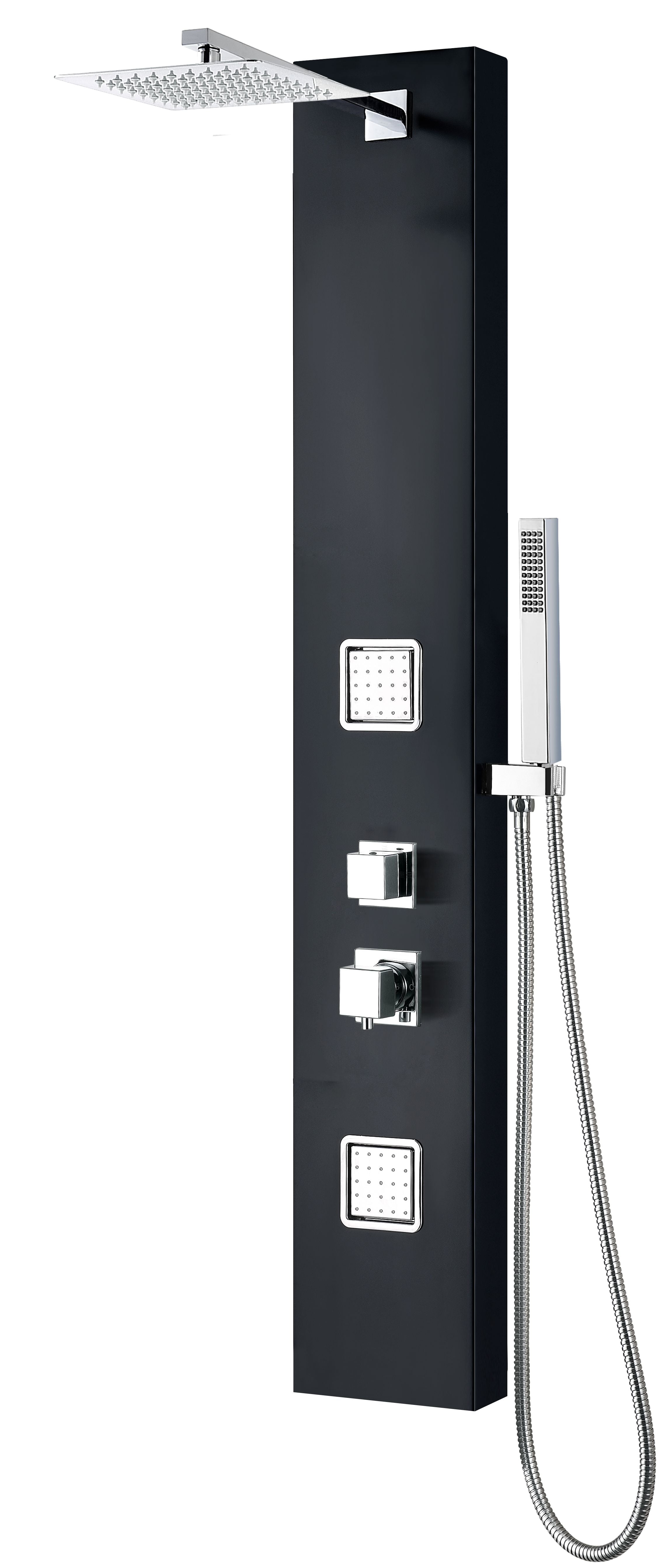 ALFI ABSP65B Black Aluminum Shower Panel with 2 Body Sprays and Rain Shower Head