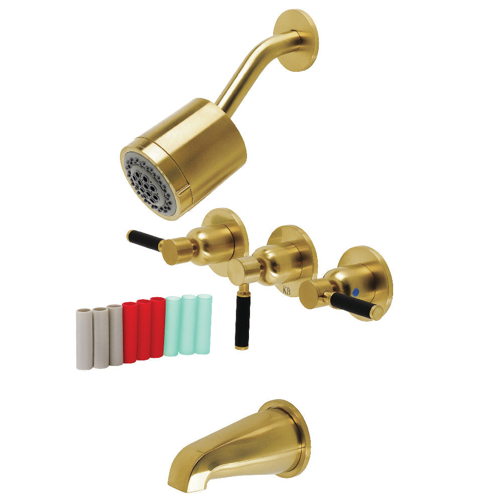 Kingston Brass KBX8137DKL Kaiser Triple-Handle Tub and Shower Faucet, Brushed Brass