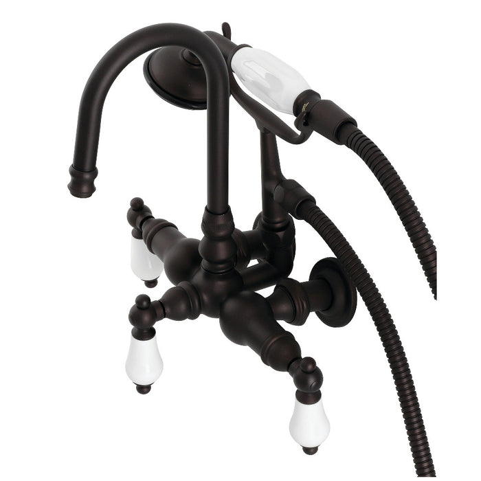 Kingston Brass CA11T5 Vintage 3-3/8" Tub Wall Mount Clawfoot Tub Faucet with Hand Shower, Oil Rubbed Bronze
