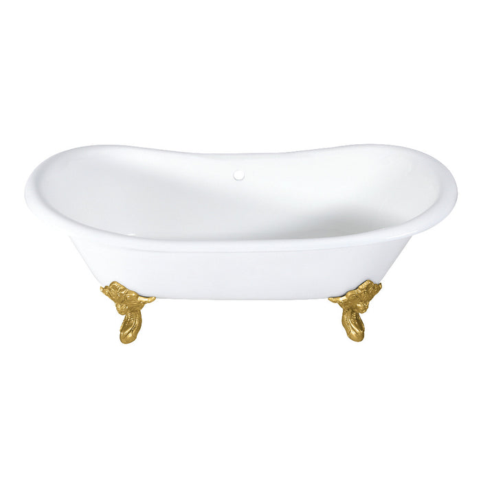 Aqua Eden VCTNDS7231NL7 72" Cast Iron Oval Double Slipper Clawfoot Tub (No Faucet Drillings), White/Brushed Brass