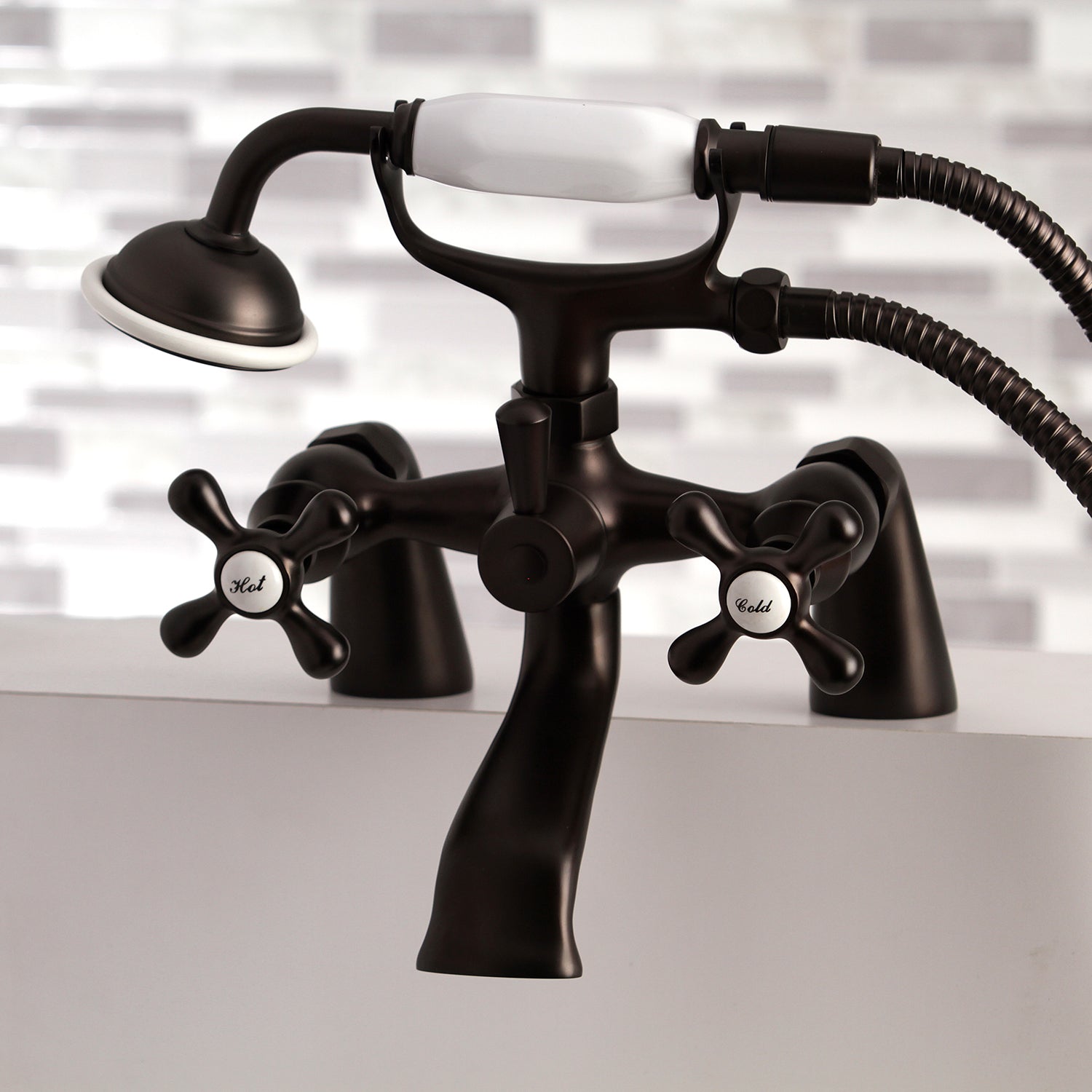 Kingston Brass KS267ORB Kingston 6" Center Deck-Mount Clawfoot Tub Faucet with Hand Shower, Oil Rubbed Bronze