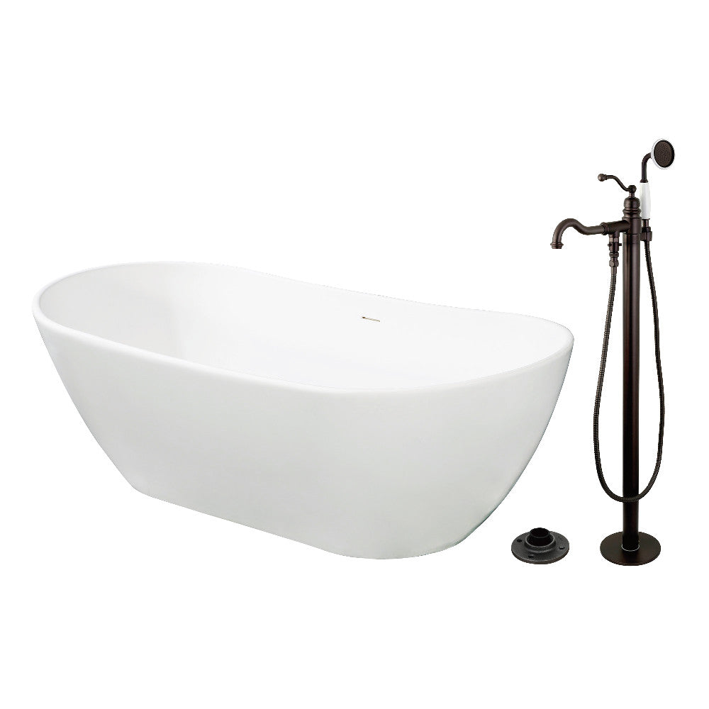 Kingston Brass KRTRS7232135AL 72" Solid Surface Oval Double Ended Freestanding Tub with Faucet Combo and Drain, Oil Rubbed Bronze