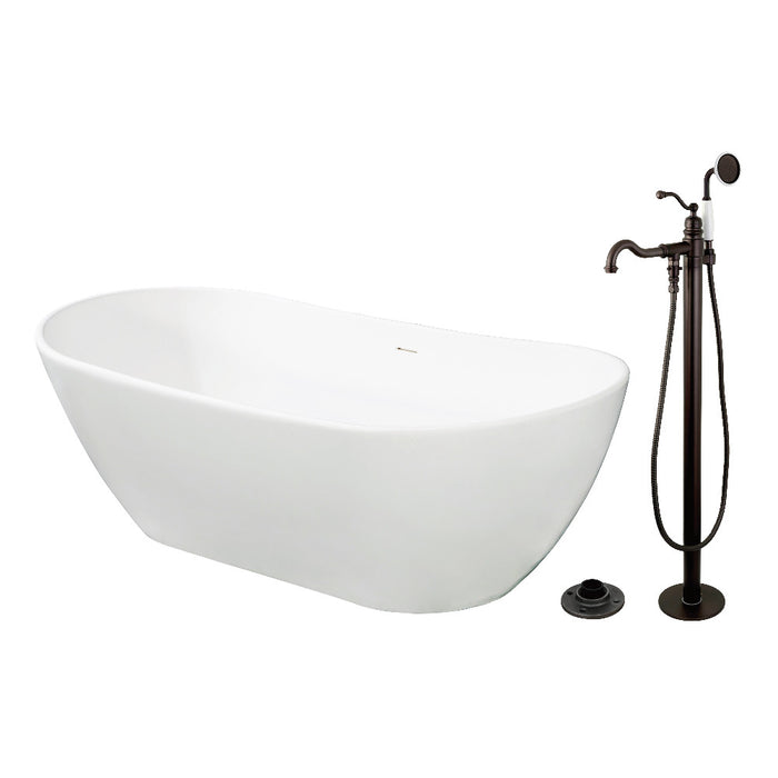 Kingston Brass KRTRS7232135AL 72" Solid Surface Oval Double Ended Freestanding Tub with Faucet Combo and Drain, Oil Rubbed Bronze