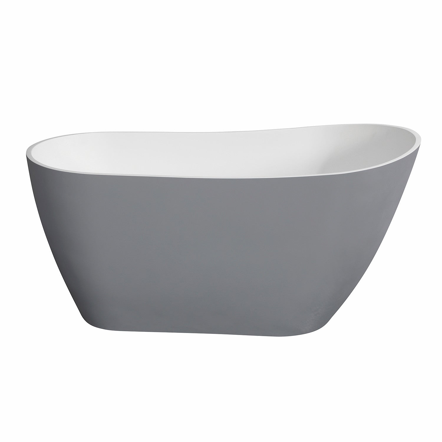 Kingston Brass VRTSS513026WG 52" Solid Surface Oval Single Slipper Freestanding Tub with Drain, Glossy White/Matte Gray