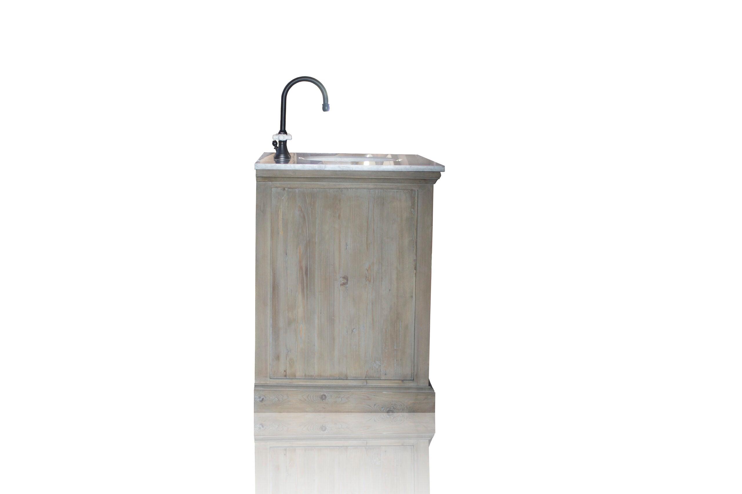 WatermarkFixtures St. Helena 36” Reclaimed Wood & Carrera Marble French Farmhouse Style Single Bath Vanity - Bathroom Design Center