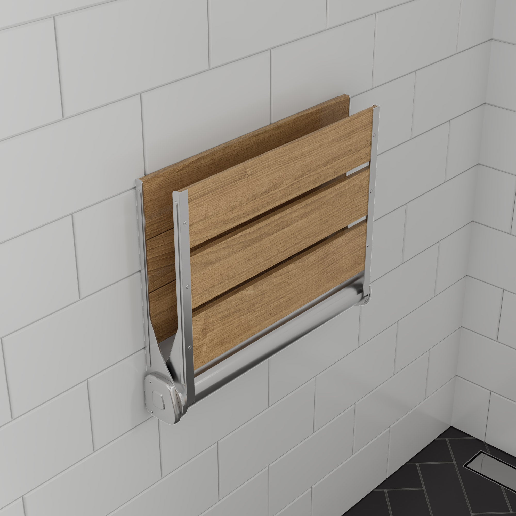 ALFI ABS17 17" Folding Teak Wood Shower Seat Bench with Backrest