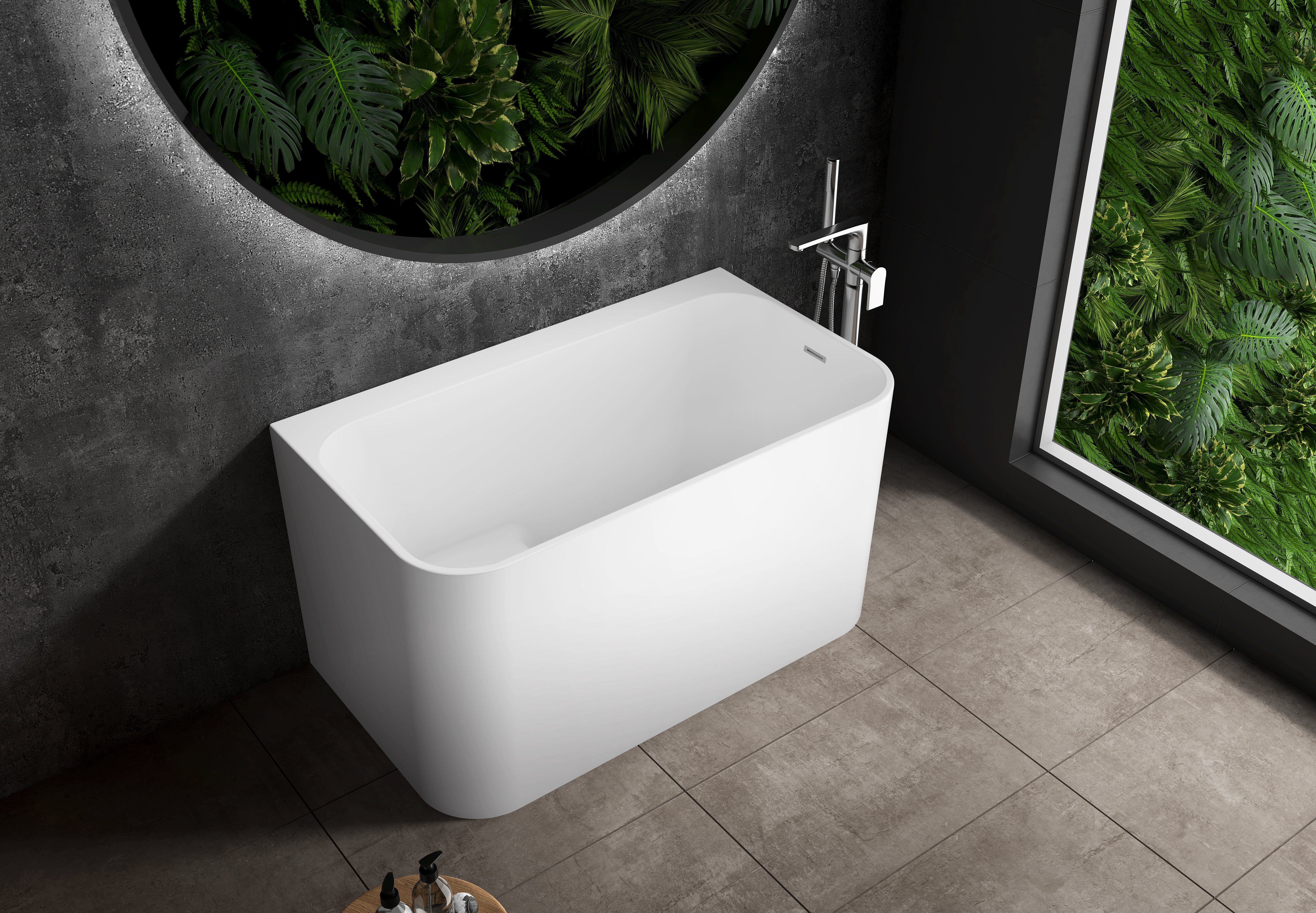 Kingston Brass VTSQ472726S 47" Acrylic Rectangular Back-to-Wall Freestanding Tub with Drain and Integrated Seat, Glossy White