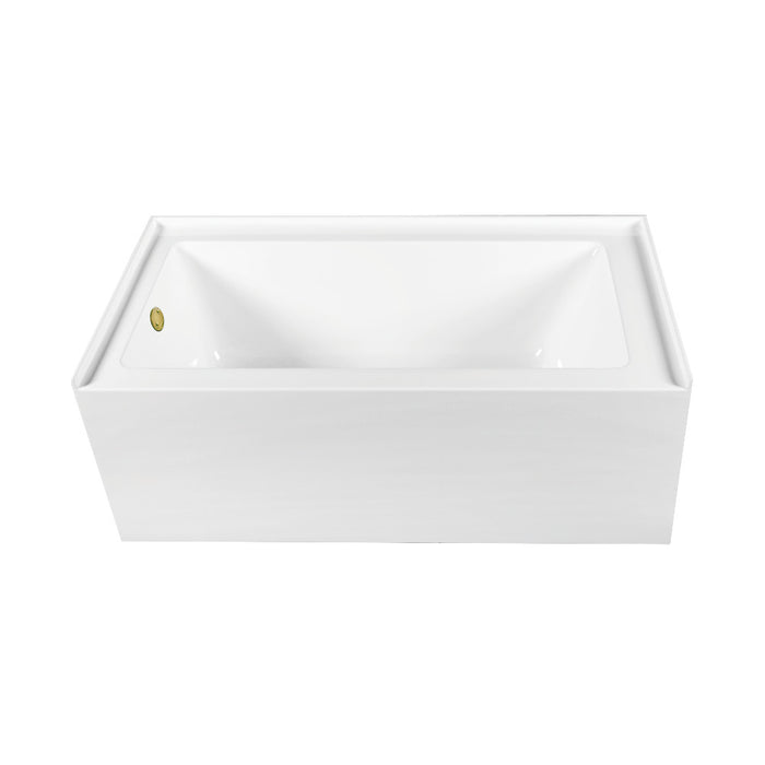 Aqua Eden CVTDE603122L2 60" Acrylic Rectangular 3-Wall Alcove Tub Combo with Waste and Overflow Drain (Left Hand Drain), Glossy White/Polished Brass