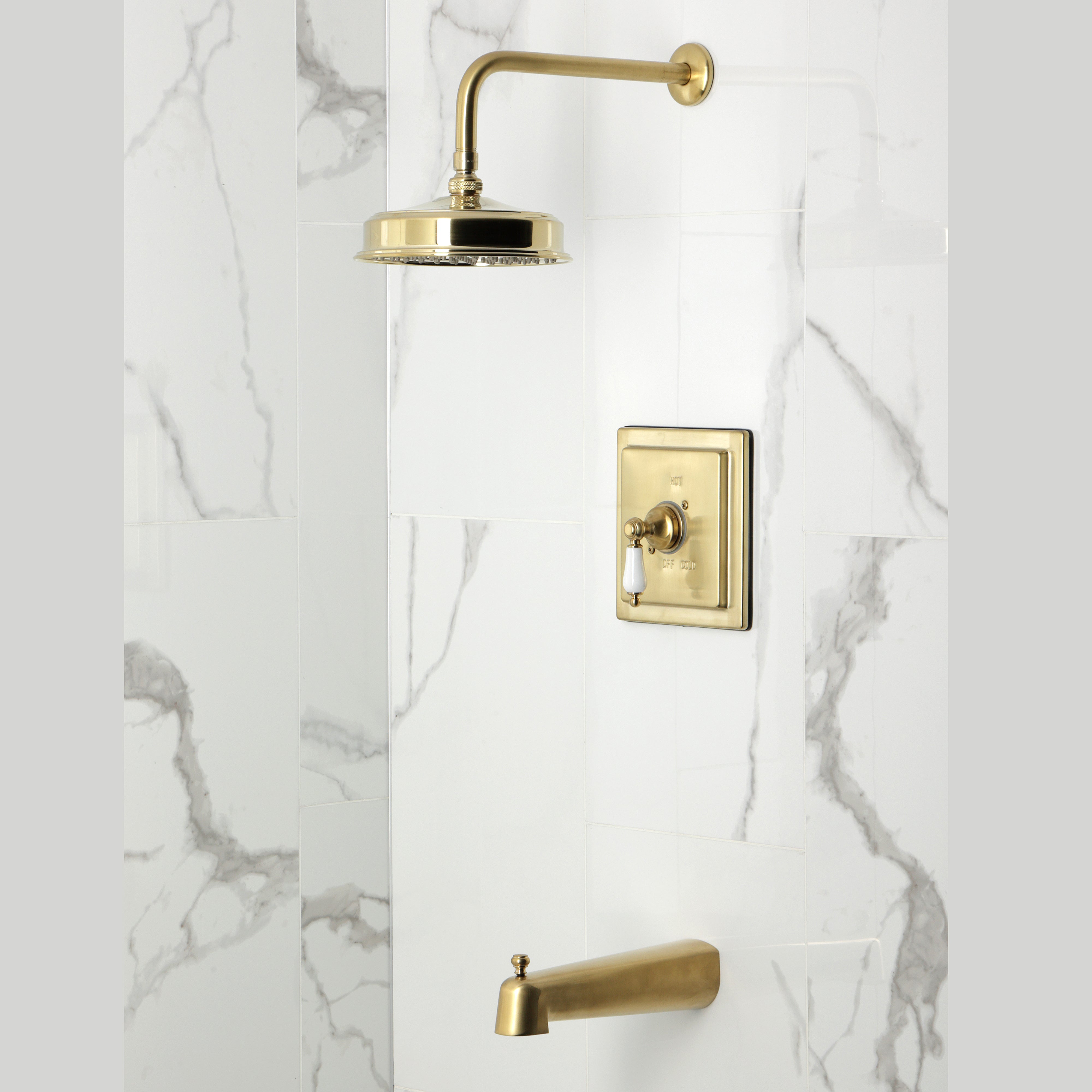 Kingston Brass KB5897PL Demure Single-Handle Pressure Balanced Tub and Shower Faucet, Brushed Brass