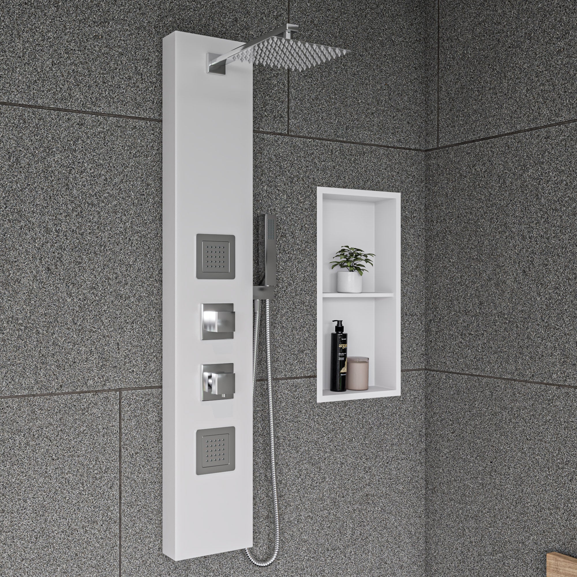 ALFI ABNC1224-W 12 x 24 White Matte Stainless Steel Vertical Double Shelf Bath Shower Niche