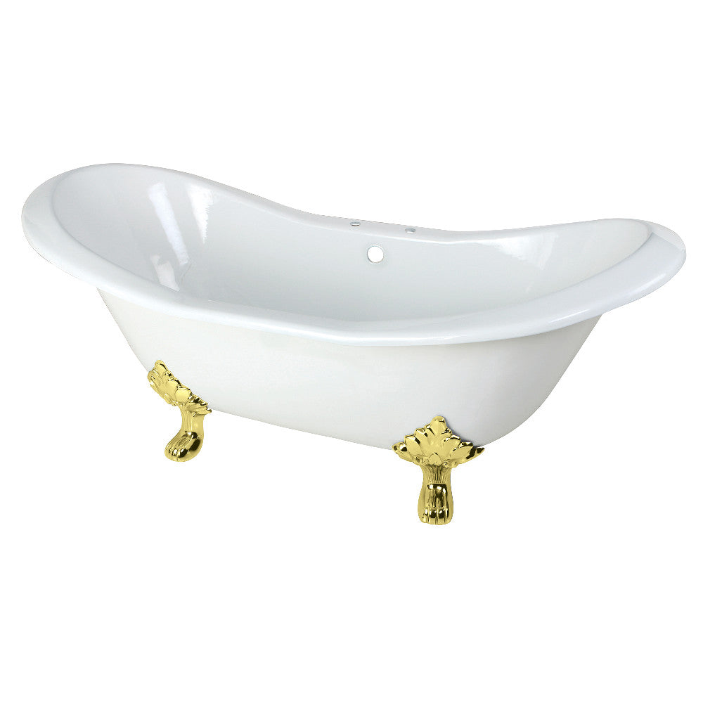 Aqua Eden VCT7D7231NC2 72" Cast Iron Oval Double Slipper Clawfoot Tub (7" Faucet Drillings), White/Polished Brass