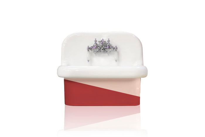 WatermarkFixtures Lipstick & Plaster 22” Wall Mount Red/Pink Color Block High Back Bath Farm Sink Package Chrome Accents