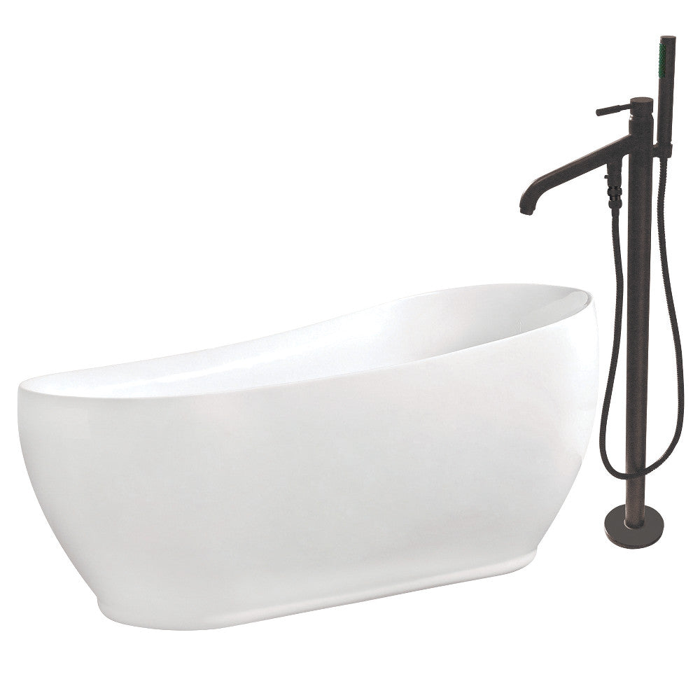 Aqua Eden KTRS723432A5 71" Acrylic Oval Single Slipper Freestanding Tub with Faucet Combo and Drain, Glossy White/Oil Rubbed Bronze