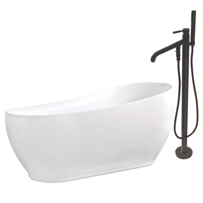 Aqua Eden KTRS723432A5 71" Acrylic Oval Single Slipper Freestanding Tub with Faucet Combo and Drain, Glossy White/Oil Rubbed Bronze