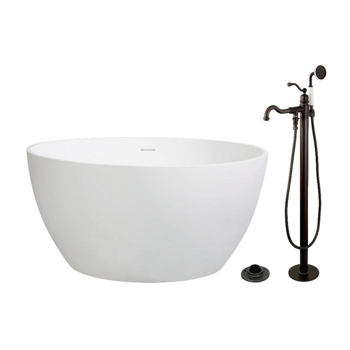 Kingston Brass KRTRO4545135AL 45" Solid Surface Round Double Ended Freestanding Tub with Faucet Combo and Drain, Oil Rubbed Bronze