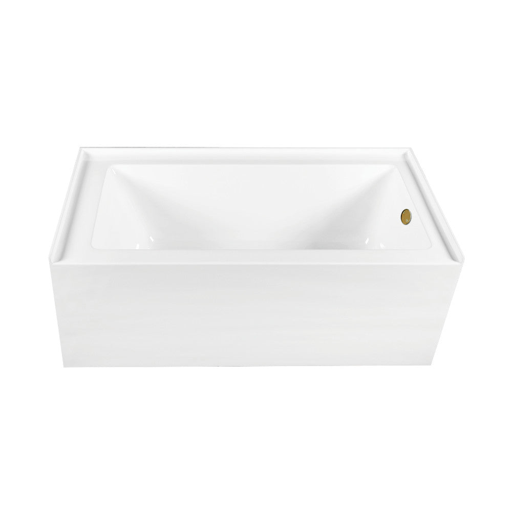 Aqua Eden CVTDE603122R7 60" Acrylic Rectangular 3-Wall Alcove Tub Combo with Waste and Overflow Drain (Right Hand Drain), Glossy White/Brushed Brass