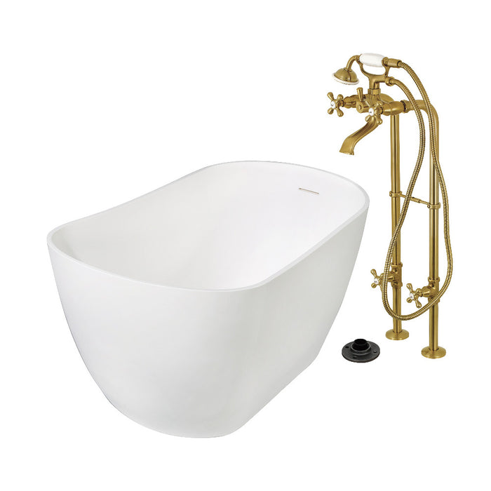Kingston Brass KRTSS5130266K7 51" Solid Surface Oval Single Slipper Freestanding Tub with Faucet Combo and Drain, Brushed Brass
