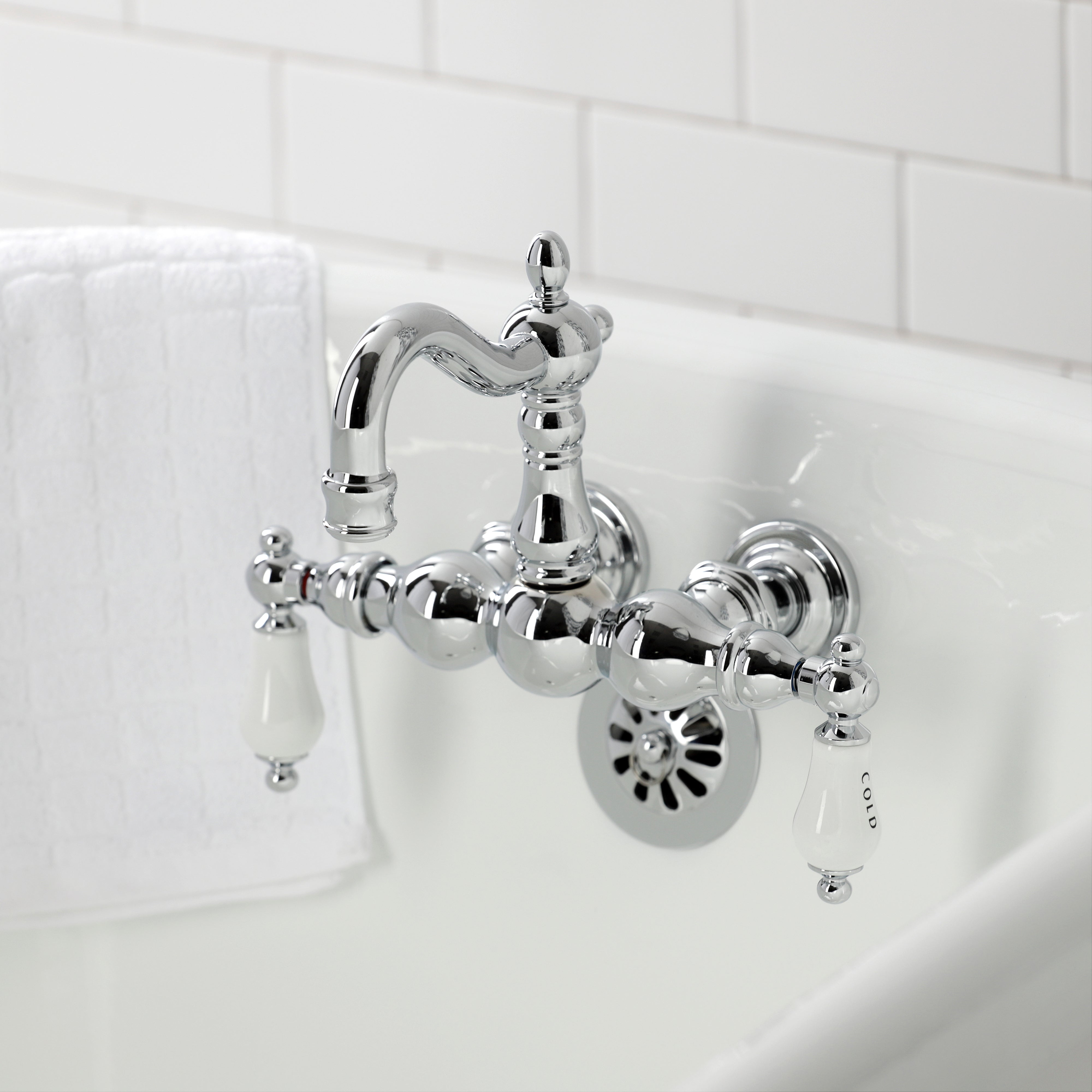 Kingston Brass CA1004T1 Heritage 3-3/8" Tub Wall Mount Clawfoot Tub Faucet, Polished Chrome