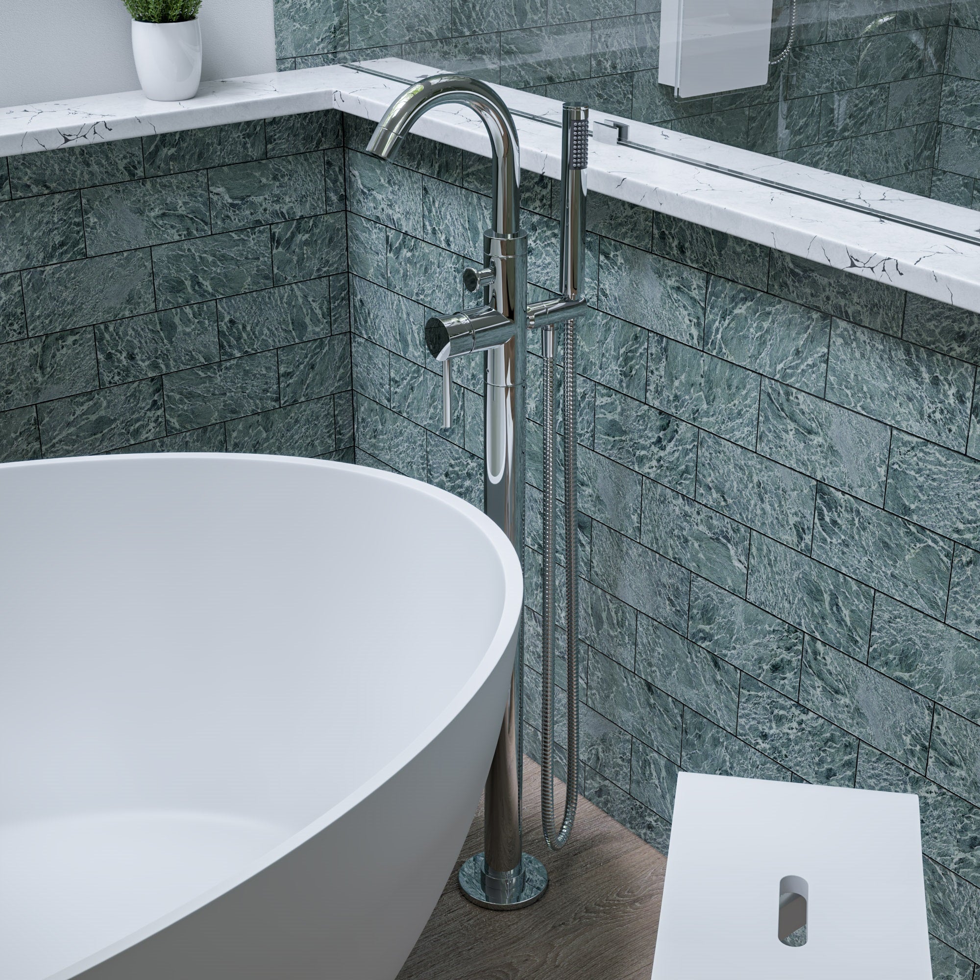 ALFI AB2534-PC Polished Chrome Single Lever Floor Mounted Tub Filler Mixer w Hand Held Shower Head