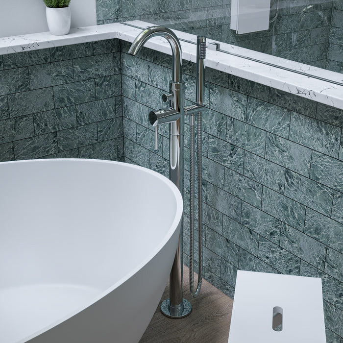 ALFI AB2534-PC Polished Chrome Single Lever Floor Mounted Tub Filler Mixer w Hand Held Shower Head