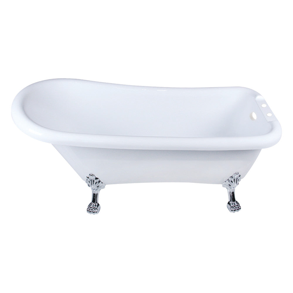 Aqua Eden VT7DE672826WAC1 67" Acrylic Classic Flat-Rim Single Slipper Clawfoot Tub (7" Faucet Drillings), Glossy White/Polished Chrome