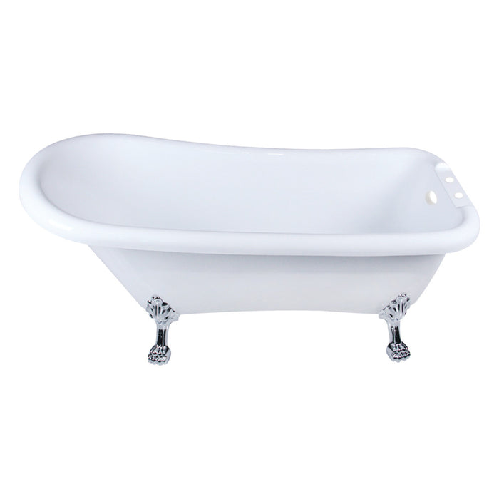 Aqua Eden VT7DE672826WAC1 67" Acrylic Classic Flat-Rim Single Slipper Clawfoot Tub (7" Faucet Drillings), Glossy White/Polished Chrome