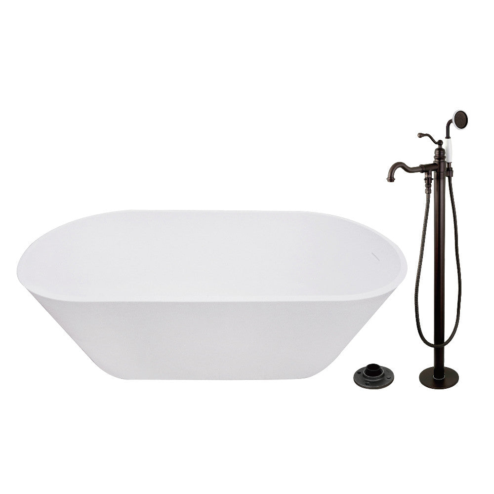 Kingston Brass KRTRS6731135AL 67" Solid Surface Oval Double Ended Freestanding Tub with Faucet Combo and Drain, Oil Rubbed Bronze