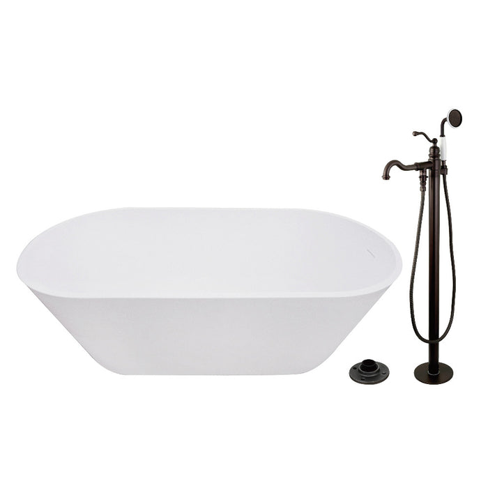 Kingston Brass KRTRS6731135AL 67" Solid Surface Oval Double Ended Freestanding Tub with Faucet Combo and Drain, Oil Rubbed Bronze