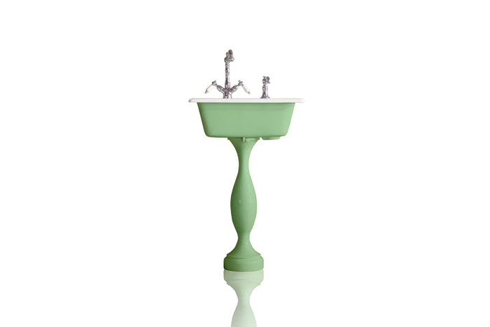 WatermarkFixtures Industrial Antique Inspired Modern Farmhouse Pedestal Bath Sink Package, Arsenic Green