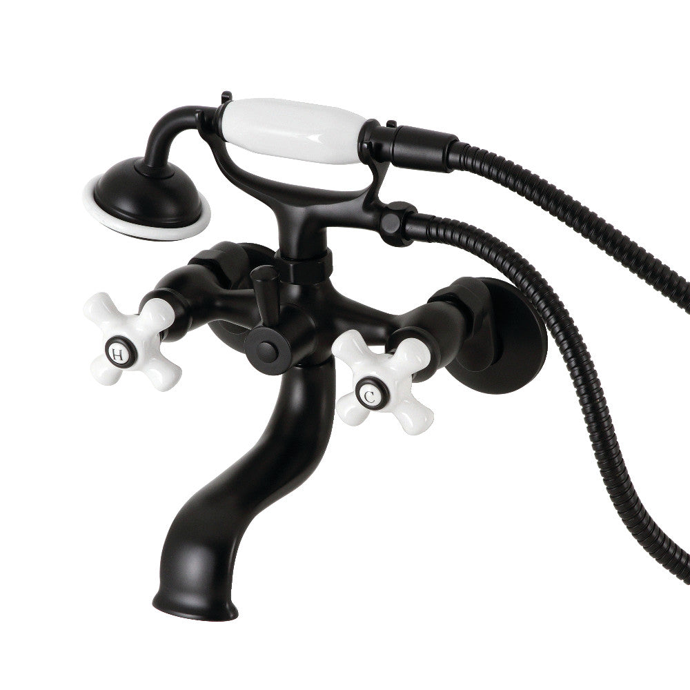 Kingston Brass KS225PXMB Kingston Tub Wall Mount Clawfoot Tub Faucet with Hand Shower, Matte Black