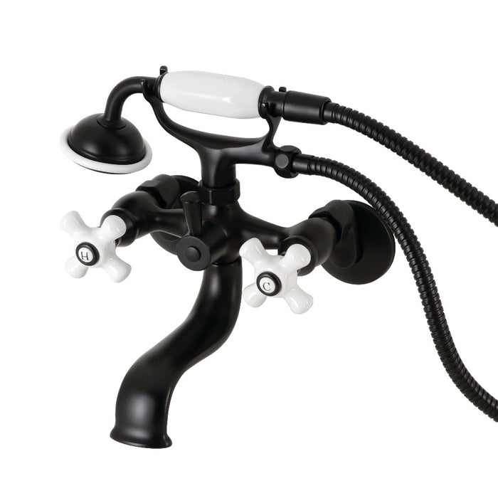 Kingston Brass KS225PXMB Kingston Tub Wall Mount Clawfoot Tub Faucet with Hand Shower, Matte Black